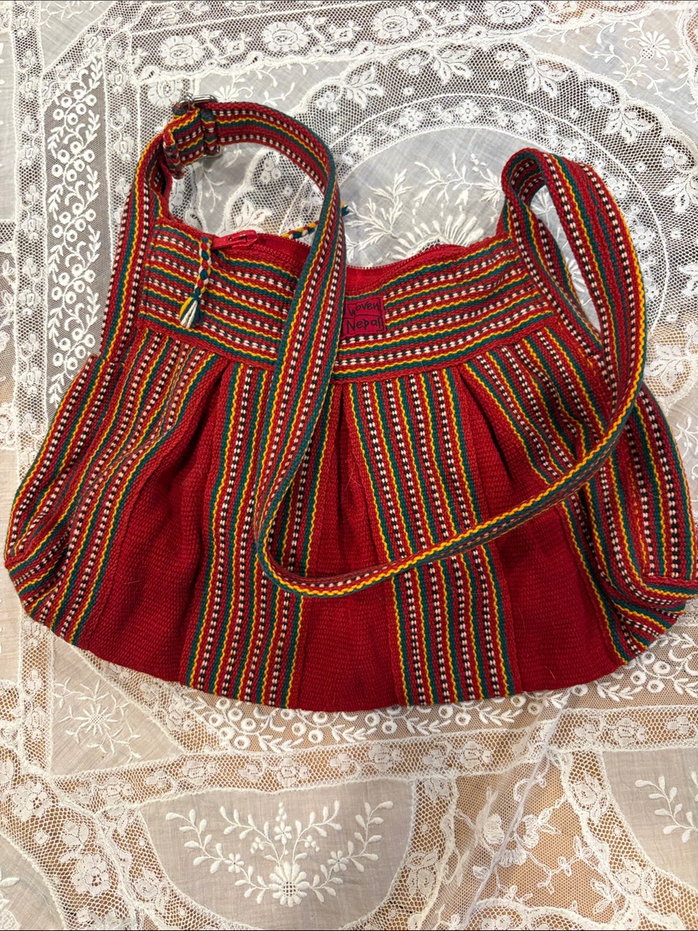Handwoven Red Multi-Stripe Crossbody Bag